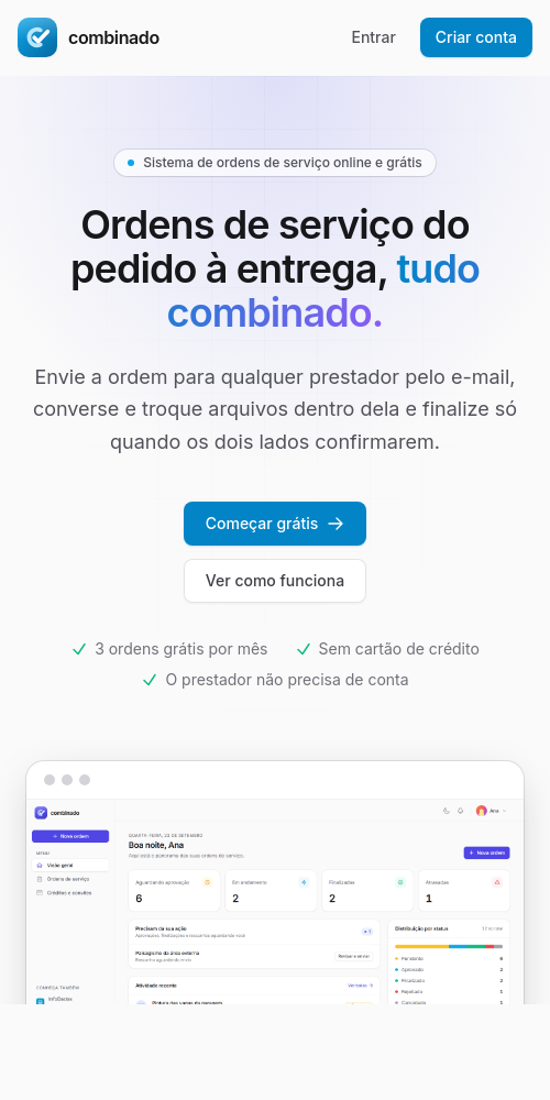 Tela do Combinado no celular