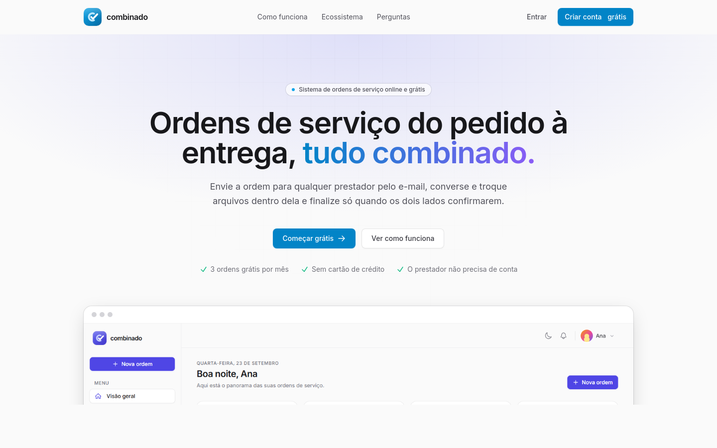 Tela do Combinado no computador