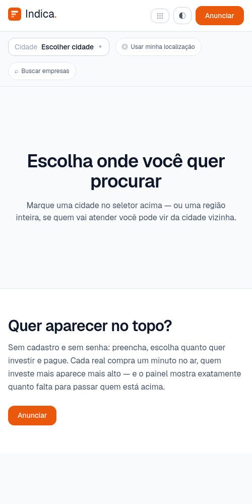 Tela do Indica no celular