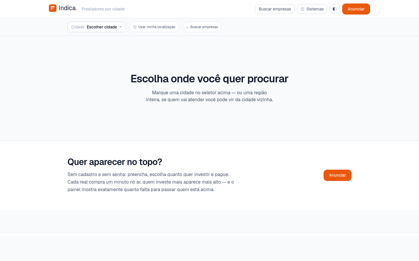 Tela do Indica no computador
